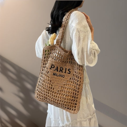 Paris Milano Crochet Straw Tote Bag – Boho Summer Shoulder Bag