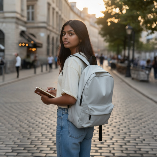 Minimalist Everyday Backpack – Beige & Black